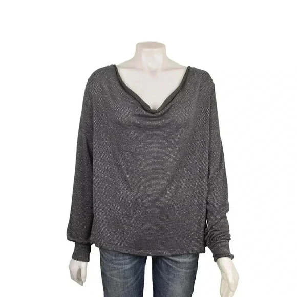 Free People Metallic Gray Cowl  Neck Palmer Long Sleeve Size Medium - Picture 4 of 14